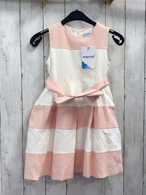 neu Mayoral  Kleid  Gr. 122  weiß rosa mit Gürtel mit Schleife und Steinen 