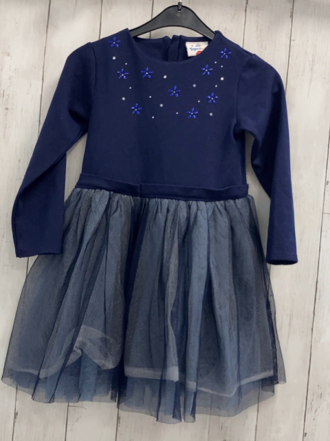   Kleid Gr. 116  blaues Oberteil mit Steinen hellblau weiß blaue Tüllüberrock 