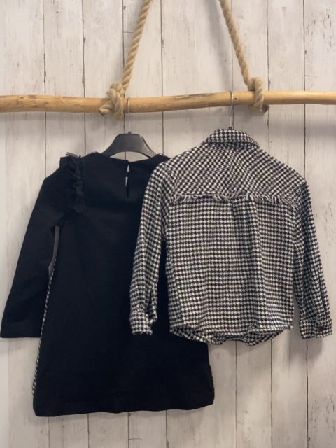 2tlg Mayoral  Kleid + Jacke  Gr. 116  weiß schwarz gemustert schwarze Ärmel Rüschen + weiß schwarz gemustert 