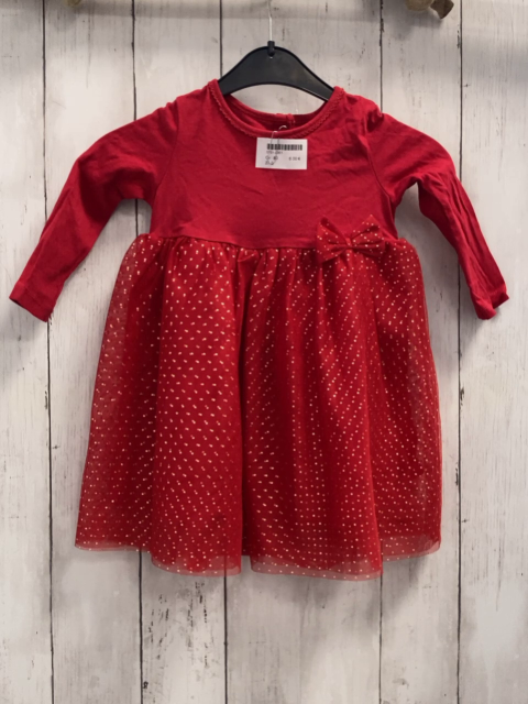   Kleid  Gr. 80  rotes Oberteil Tüllüberrock goldene Glitzerpunkte 