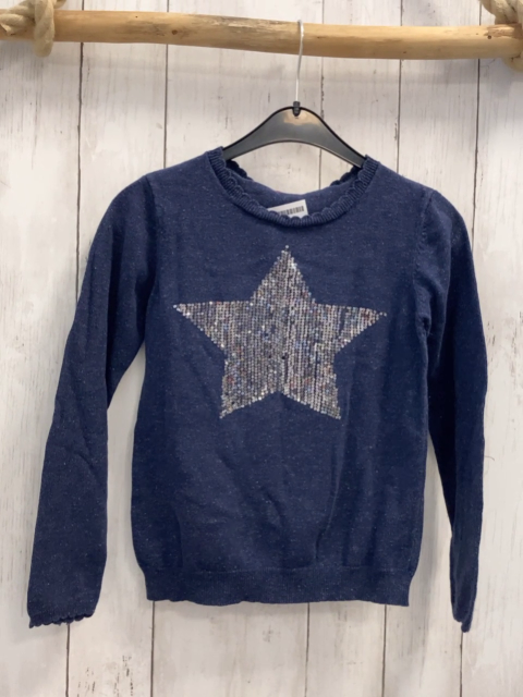 Manguun  Pullover  Gr. 140  blau Strick silber Pailettenstern 