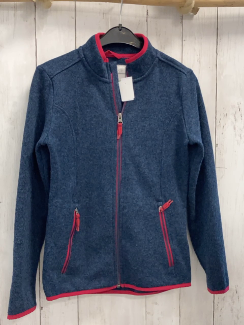   Strickjacke  Gr. 146/152  blau meliert roter Bund + rote Reißverschlüsse 