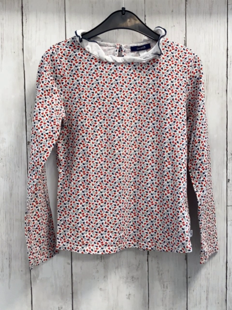 Okaidi Langarmshirt  Gr. 128  weiß blau rote Pferde weißer Kragen 