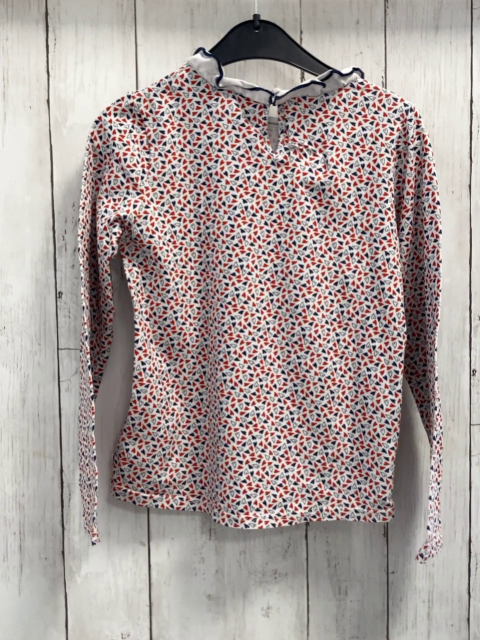 Okaidi Langarmshirt  Gr. 128  weiß blau rote Pferde weißer Kragen 