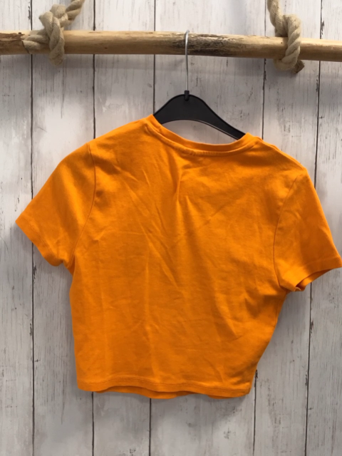   T-Shirt Gr. 116  orange schwarze Schrift Micky Mouse Köpfe Blumen 