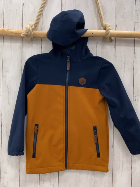   Softshelljacke  Gr. 128  ocker blau Kapuze 