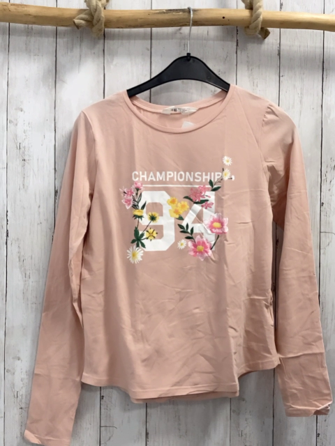 H&M  Langarmshirt  Gr. 170  rosa Schrift Blumen 