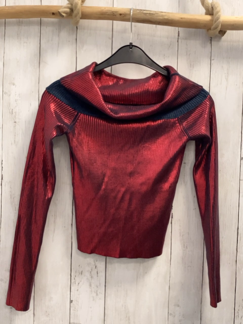 zara Pullover Gr. S rot blau Strick glänzend