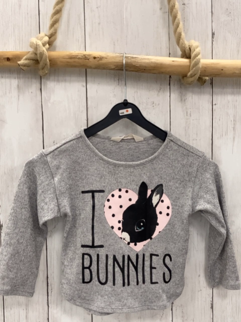 H&M  Pullover  Gr. 92  hellgrau Strick Hasenkopf Herz Schrift 