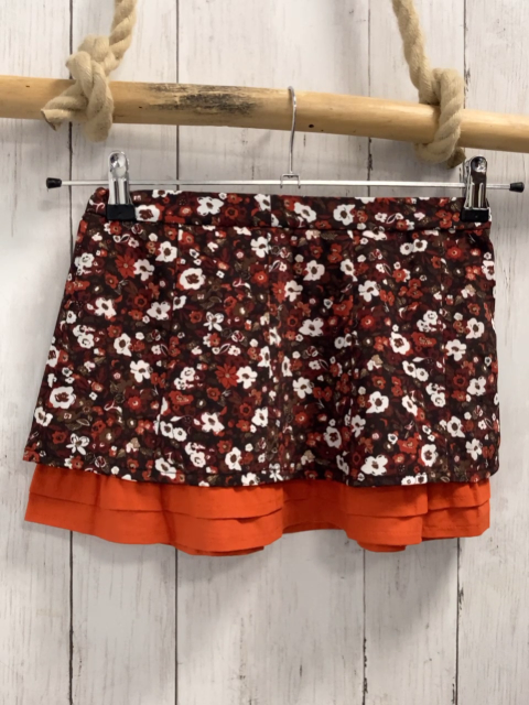   Rock Gr. 128  braun Blumen orange Rüschensaum 