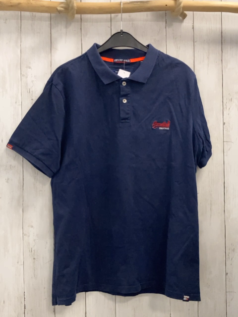 SuperDry  T-Shirt  Gr. XXL blau Polokragen rot weiße Schrift 