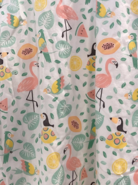   Schlafsack Gr. 110cm  weiß Flamingos Vögel bunte Blätter + Früchte 