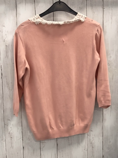  Pullover  Gr. 152  rosa Strick weißer Häkelkragen 