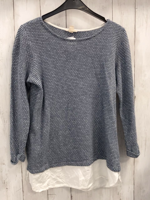 Esprit  Pullover  Gr. 152  blau hellgrau meliert weißer Blusensaum 