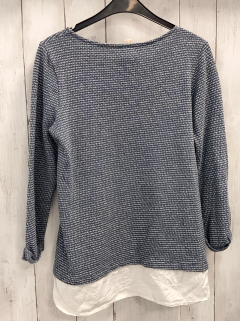 Esprit  Pullover  Gr. 152  blau hellgrau meliert weißer Blusensaum 