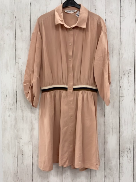 Zara  Kleid Gr. L  lachs + weiß blau oliv gestreiftes Gürtelband 