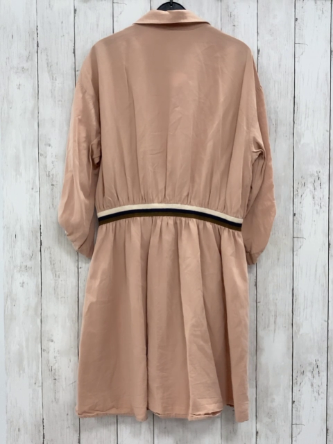 Zara  Kleid Gr. L  lachs + weiß blau oliv gestreiftes Gürtelband 