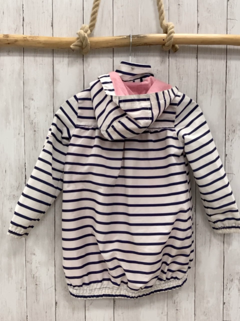 Vertbaudet  Jacke  Gr. 128  weiß blaue Striefen rosa Katzenkopfknöpfe 