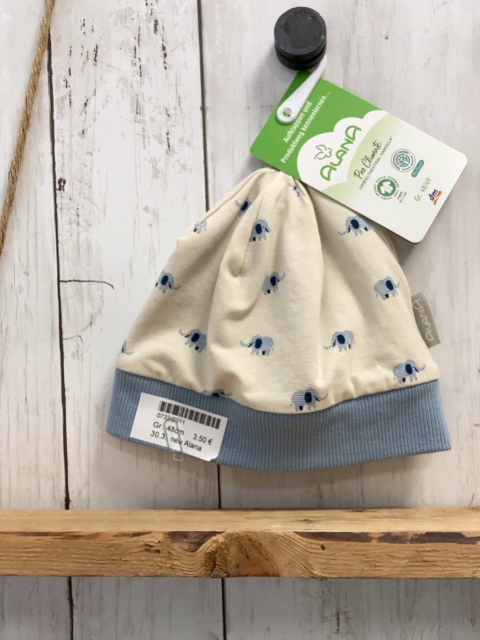 neu Alana  Mütze  Gr. 48 cm  beige Elefanten hellblauer Bund 