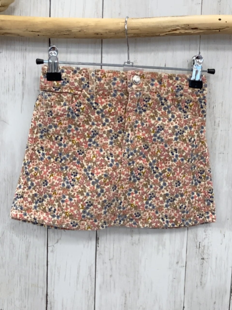 H&M  Rock Gr. 104  creme Feinkord bunte Blumen Bund verstellbar 