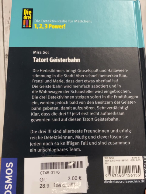 Die drei!!! Buch Tatort Geisterbahn 