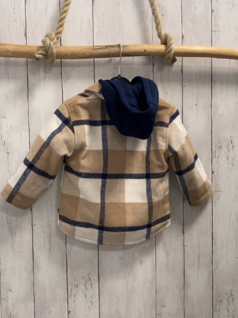   Hemdjacke  Gr. 86  creme sand blau kariert blaue Kapuze 