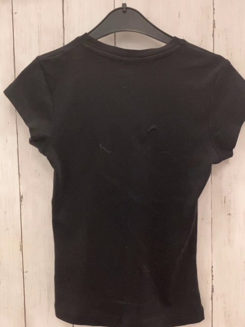   T-Shirt Gr. 146  schwarz pink Glitzerschrift Ball mit silber Steine 