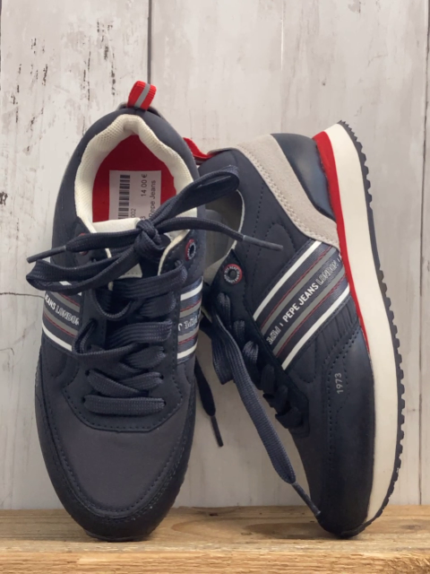 Pepe Jeans  Schuhe  Gr. 33  blau + weiß grau rote Streifen weiße Schrift  Sohle
