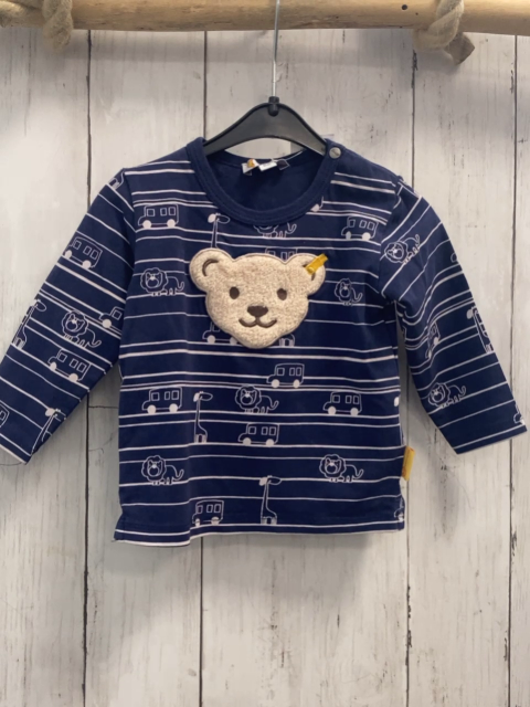 Stefif  Langarmshirt  Gr. 68  blau weiße Streifen Fahrzeuge Löwe + Plüschbärenkopf 