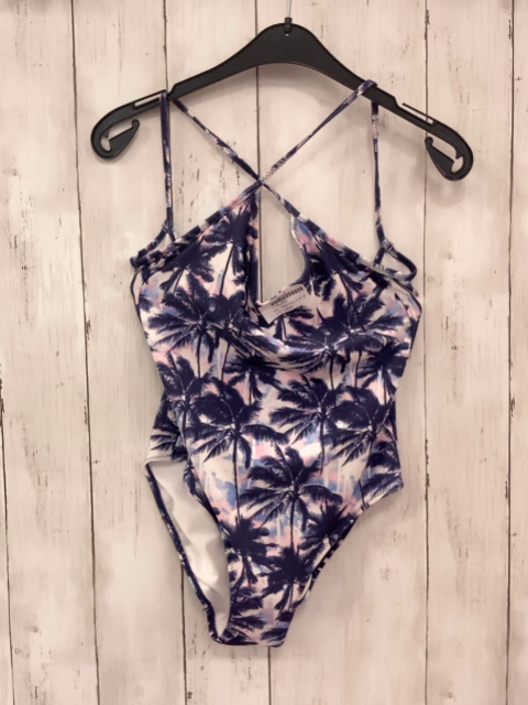 H&M  Badeanzug  Gr. 146/152  weiß blaue Palmen rosa hellblauer Hintergrund 