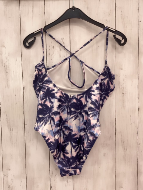 H&M  Badeanzug  Gr. 146/152  weiß blaue Palmen rosa hellblauer Hintergrund 
