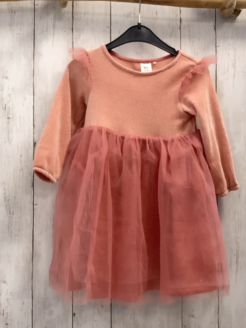   Kleid Gr. 104  rosa Strickoberteil lachs Tüllrock mit Glitzerpunkten 