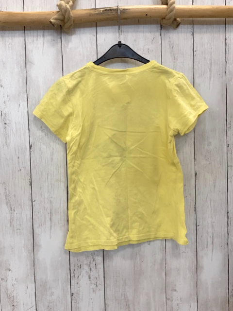   T-Shirt  Gr. 128  gelb grüne Äpfel schwarze Schrift mit Steinen 