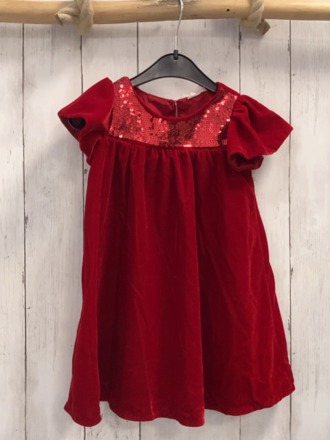 H&M  Kleid  Gr. 98  rot Samt mit Pailetten 
