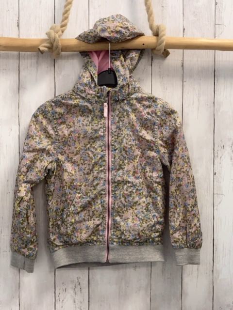 H&M  Jacke  Gr. 122  hellgrau bunte Blumen Kapuze grauer Strickbund 