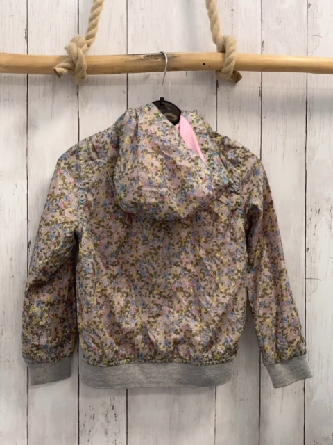H&M  Jacke  Gr. 122  hellgrau bunte Blumen Kapuze grauer Strickbund 