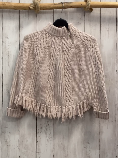 Lulurain  Poncho  Gr. 116  zartrosa Strick Zöpfe Glitzerpunkte Fransensaum 