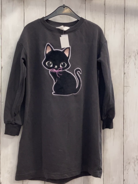 H&M  Kleid  Gr. 122/128  grau schwarze Plüschkatze 
