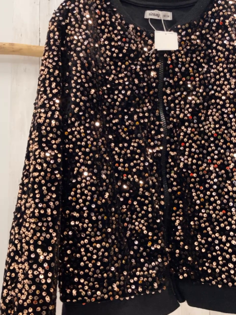 2tlg neu Pailettenjacke + Rock Gr. 140  schwarz goldene Pailetten 
