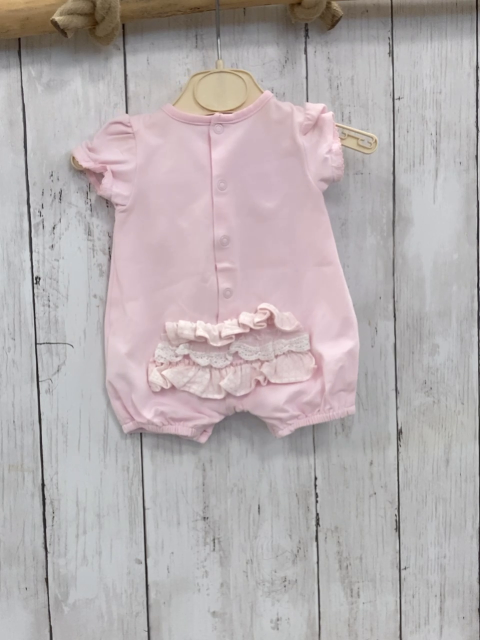   Playsuit  Gr. 62  rosa weßie Spitzenborte Stickerei mit Schleife 