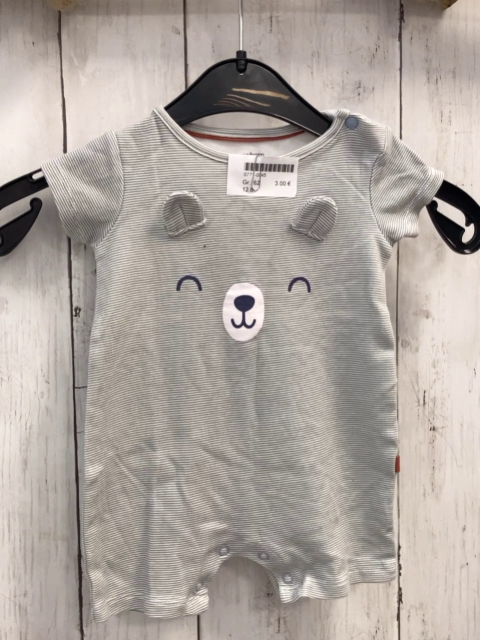   Playsuit  Gr. 62  grau weiße Streifen Bärengesicht 