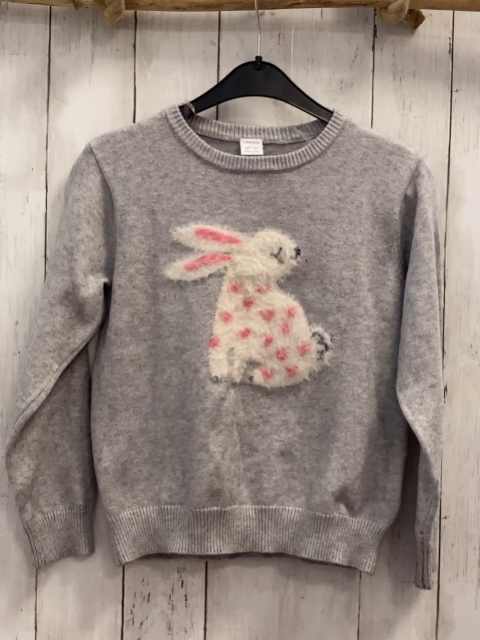   Pullover  Gr. 128  hellgrau Strick hase mit rosa Herzen 