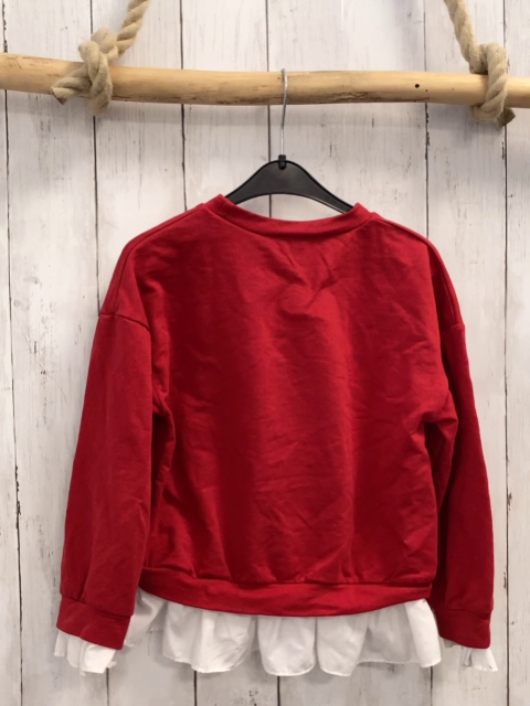 Mayoral  Pullover  Gr. 122  rot Schrift Aufnäher weißer Blusensaum 