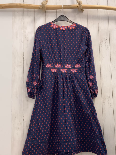 Boden  Kleid  Gr. 158/164  blau hellrote Punkte + hellrot rosa Blumen 
