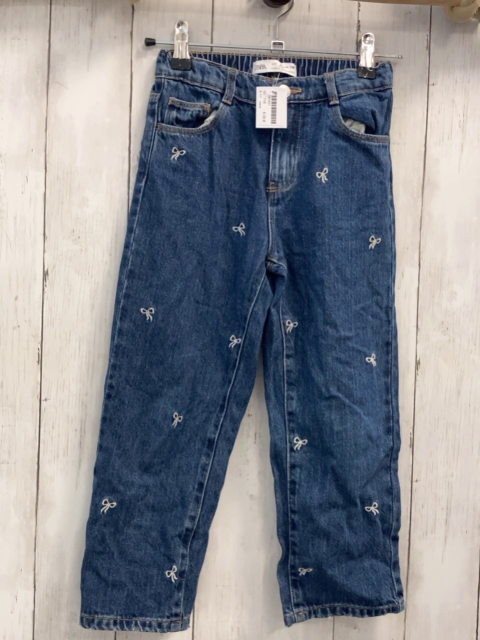 zara Hose Gr. 116  blau Jeans Bund verstellbar gestickte Schleifen