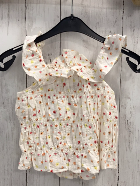 Zara  Sommerbluse  Gr. 110  weiß gesmokt bunte Blumen Rüschenärmel 