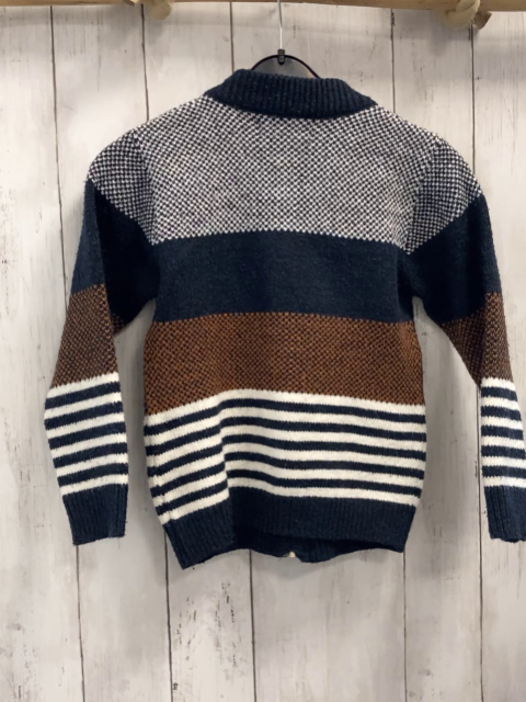   Strickjacke  Gr. 116  blau weiß ocker gemustert + Streifen 