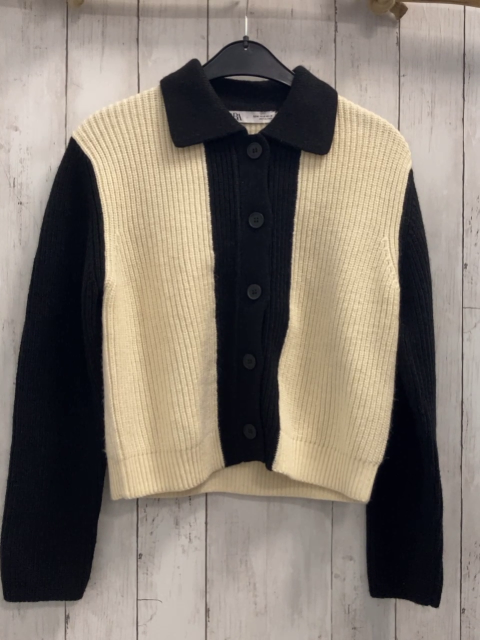 Zara  Strickjacke  Gr. M  beige schwarz Rippen Strick 
