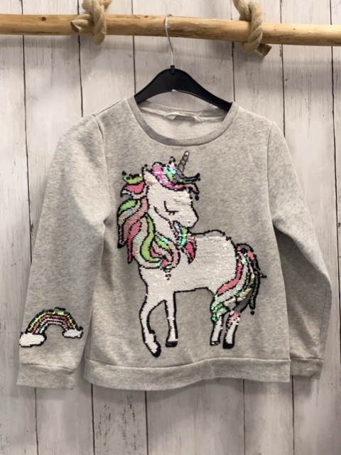 H&M Pullover Gr. 122  grau Pailetteneinhorn