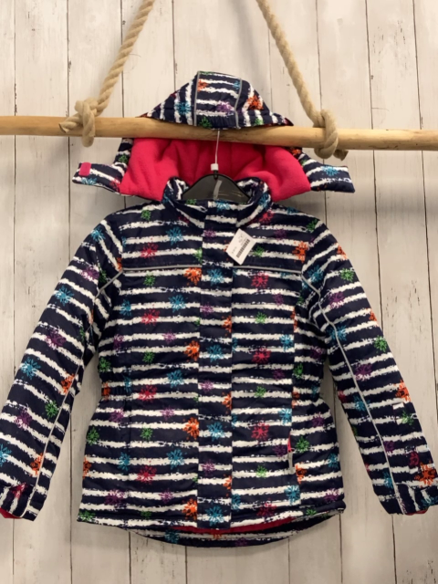  Jacke Gr. 128  blau weiße Streifen bunte Schneeflocken
